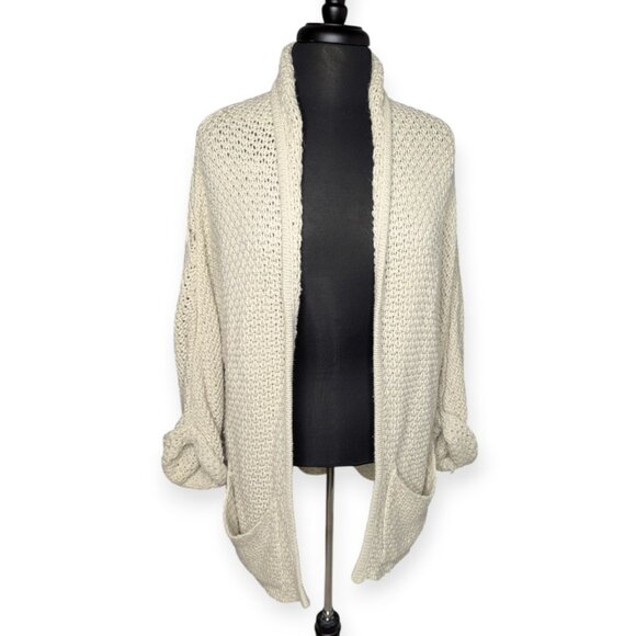 Maurices Open Front Cream Chunky Knit Roll Sleeves Cardigan Pockets Size Small - Picture 1 of 13